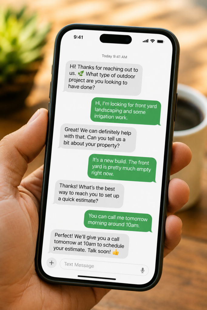 SMS follow-up system for landscaping leads